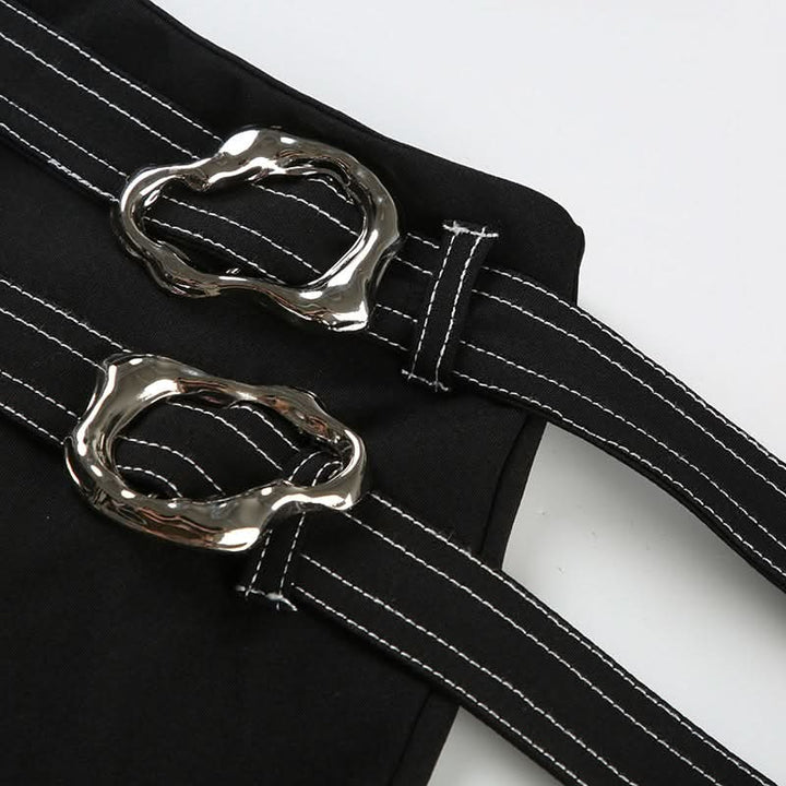 Lace up slit irregular buckle mini skirt  | Festival Outfits Women