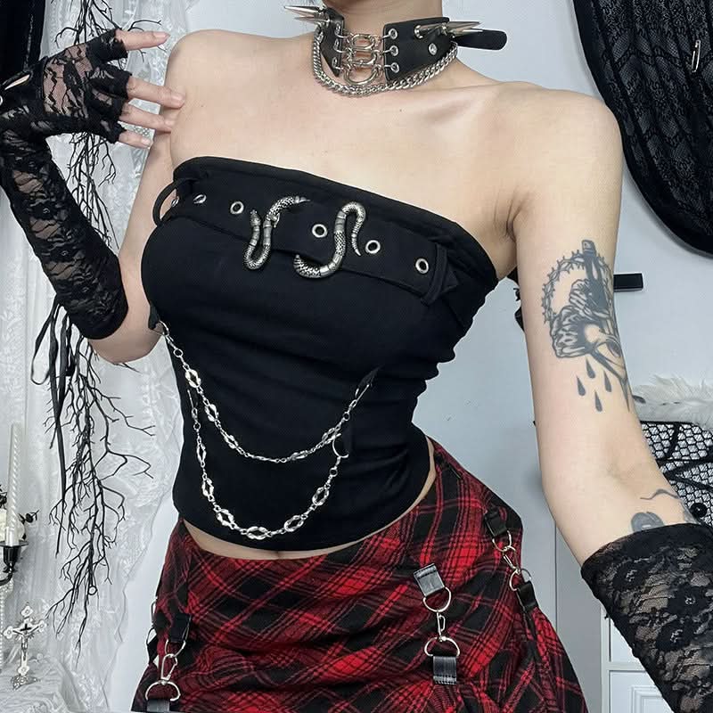 Metal chain buckle solid backless tube top  | Festival Outfits Women