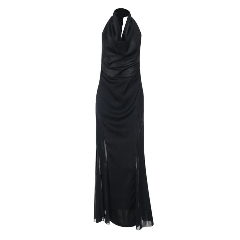 Cowl neck zip-up backless solid maxi dress  | Festival Outfits Women