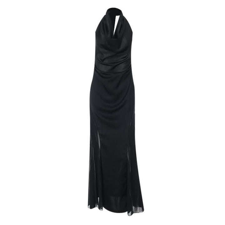Cowl neck zip-up backless solid maxi dress  | Festival Outfits Women