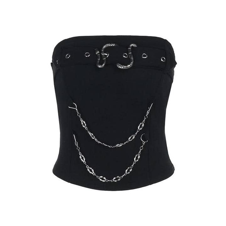 Metal chain buckle solid backless tube top  | Festival Outfits Women