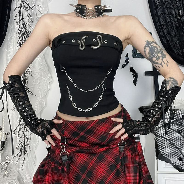 Metal chain buckle solid backless tube top  | Festival Outfits Women