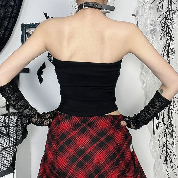 Metal chain buckle solid backless tube top  | Festival Outfits Women