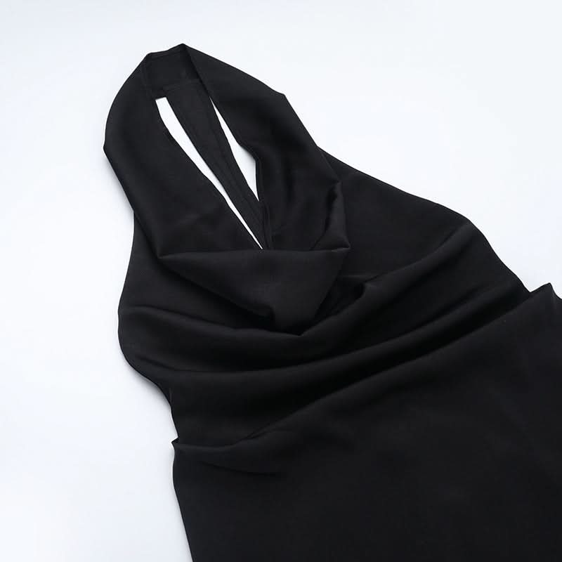 Cowl neck zip-up backless solid maxi dress  | Festival Outfits Women