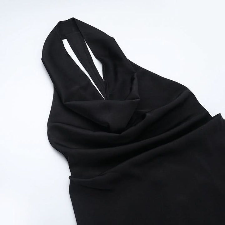 Cowl neck zip-up backless solid maxi dress  | Festival Outfits Women