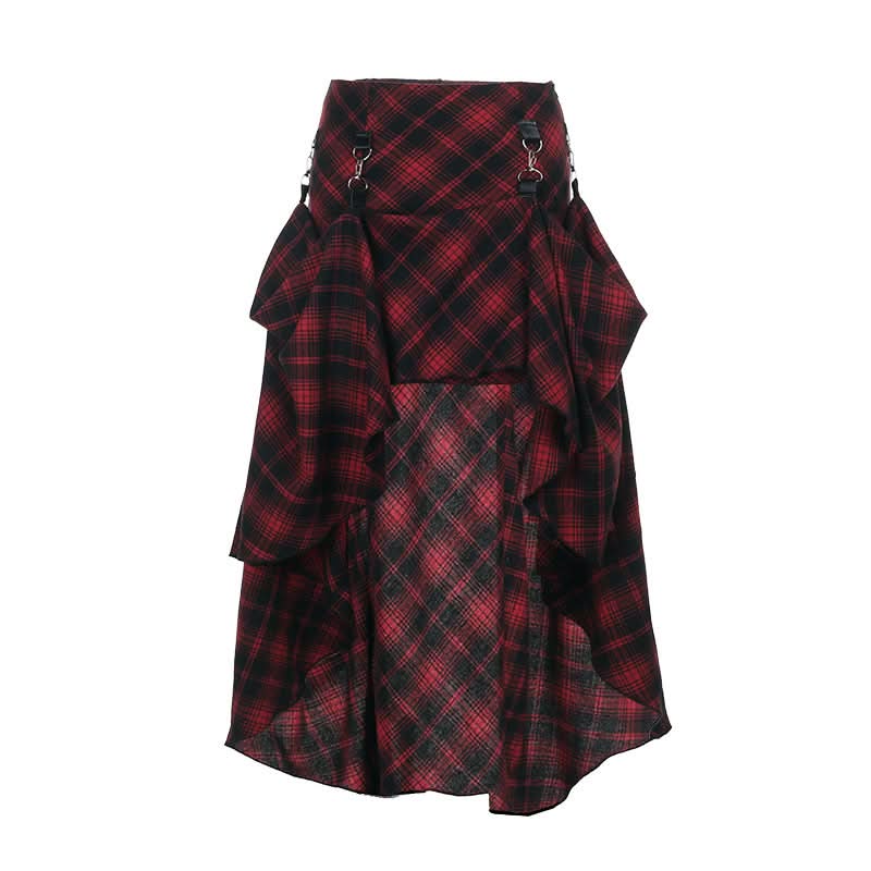 Plaid irregular buckle contrast maxi skirt  | Festival Outfits Women