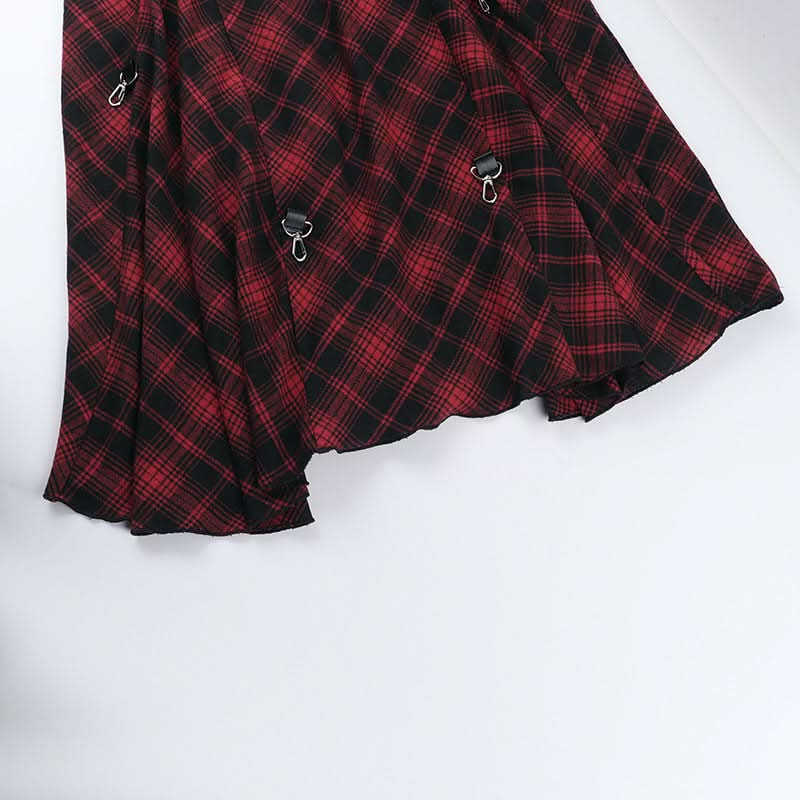Plaid irregular buckle contrast maxi skirt  | Festival Outfits Women