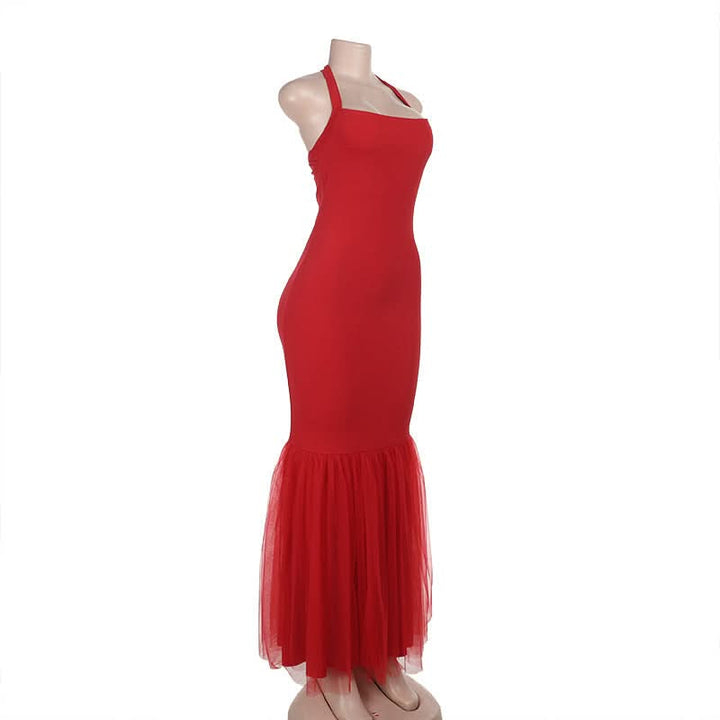 Halter self tie square neck ruched backless maxi dress  | Festival Outfits Women