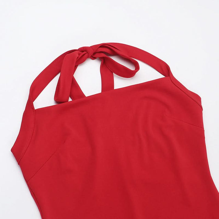 Halter self tie square neck ruched backless maxi dress  | Festival Outfits Women