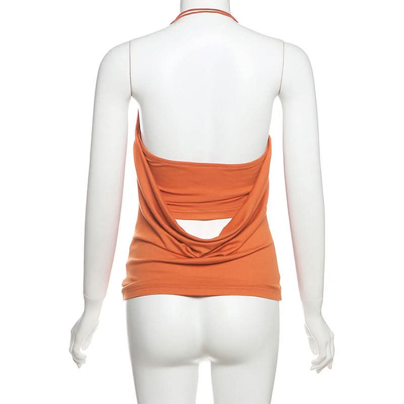 Halter beaded solid backless square neck top  | Festival Outfits Women