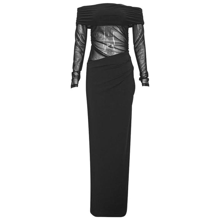 Off shoulder long sleeve mesh maxi dress  | Festival Outfits Women
