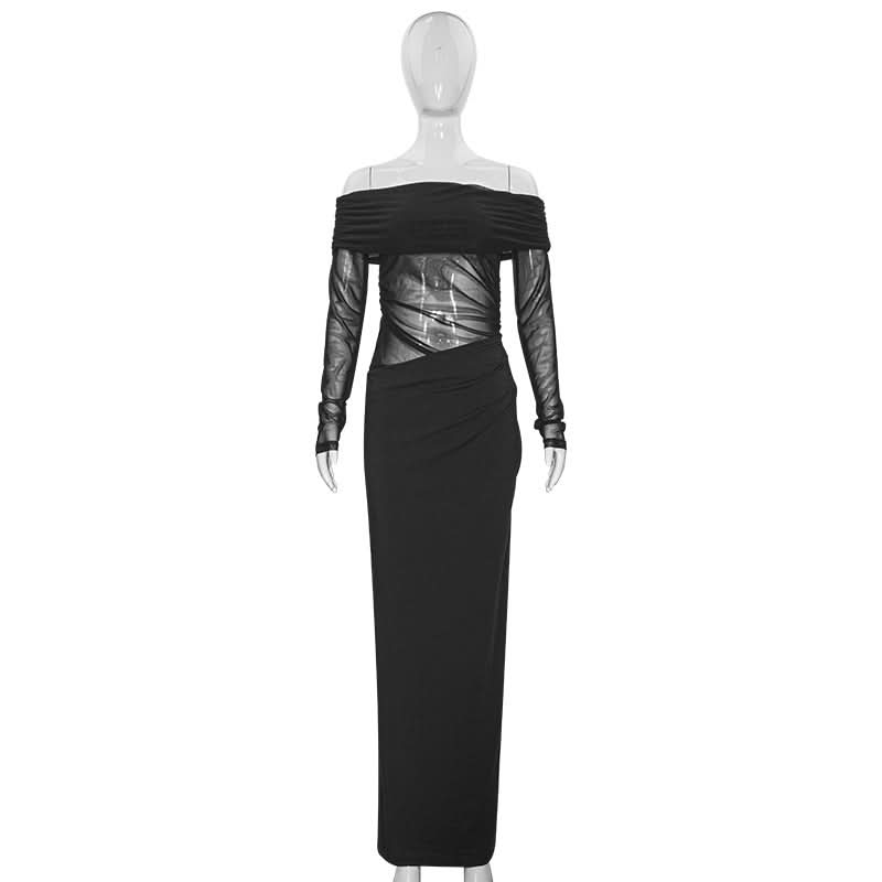 Off shoulder long sleeve mesh maxi dress  | Festival Outfits Women