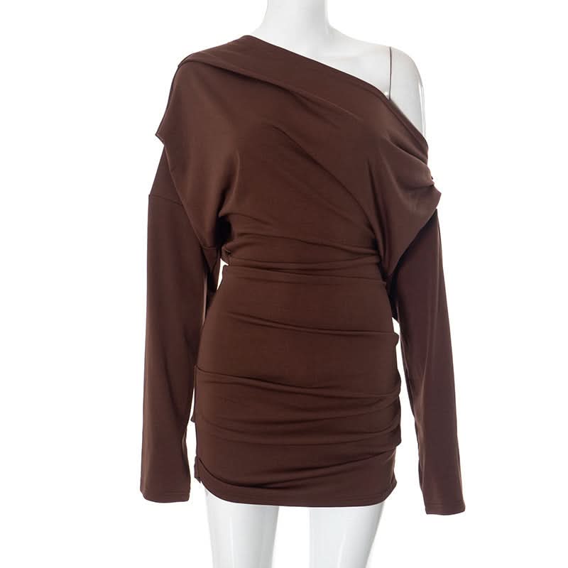 One shoulder long sleeve ruched mini dress  | Festival Outfits Women