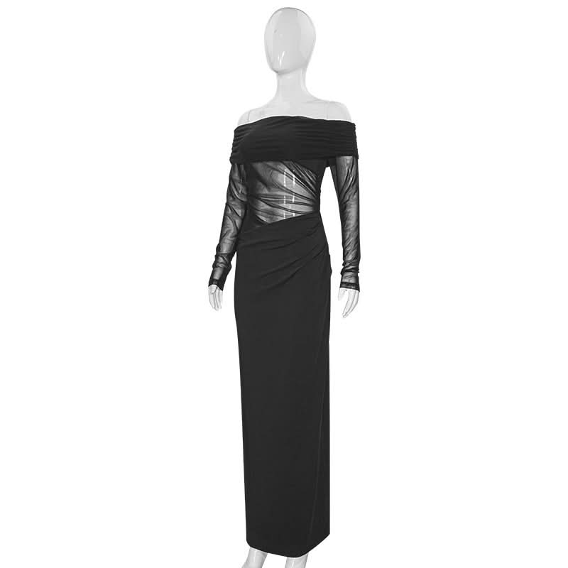 Off shoulder long sleeve mesh maxi dress  | Festival Outfits Women