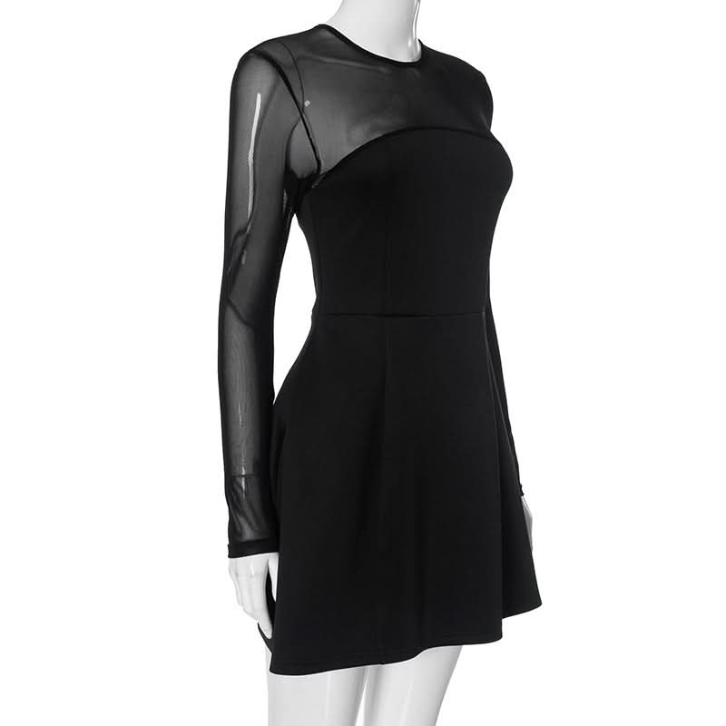 Long sleeve mesh patchwork button mini dress  | Festival Outfits Women