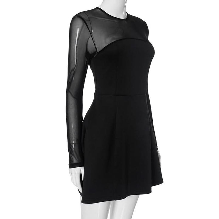Long sleeve mesh patchwork button mini dress  | Festival Outfits Women