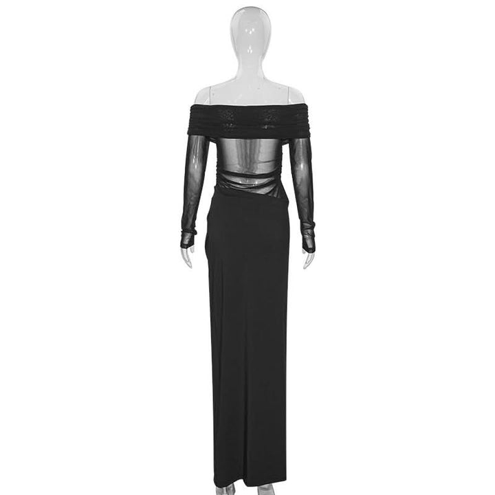 Off shoulder long sleeve mesh maxi dress  | Festival Outfits Women