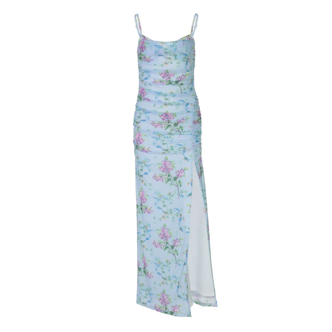 U neck flower print high slit cami maxi dress  | Festival Outfits Women