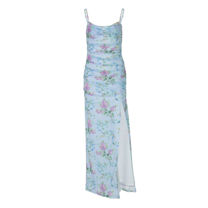 U neck flower print high slit cami maxi dress  | Festival Outfits Women