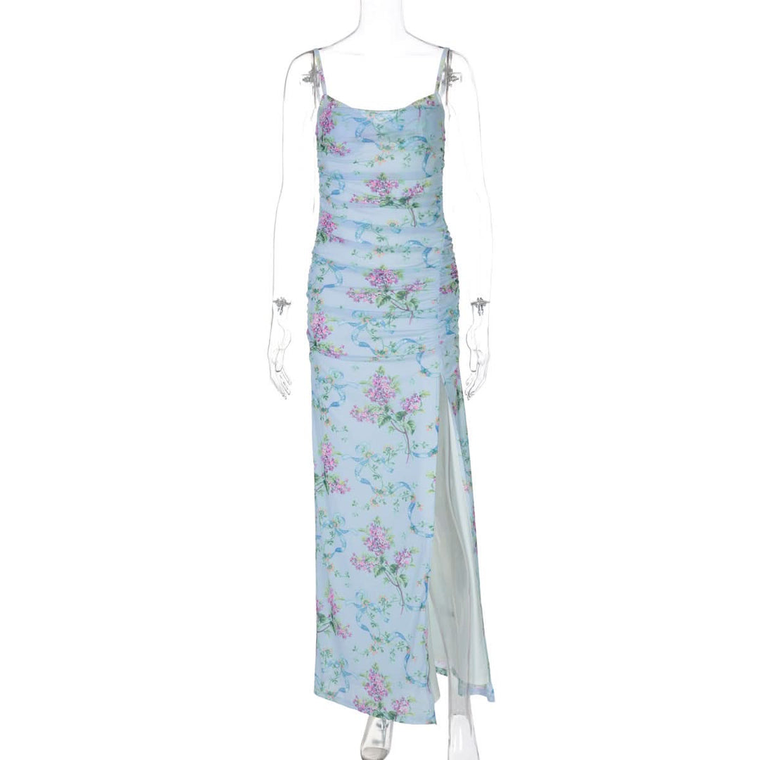 U neck flower print high slit cami maxi dress  | Festival Outfits Women