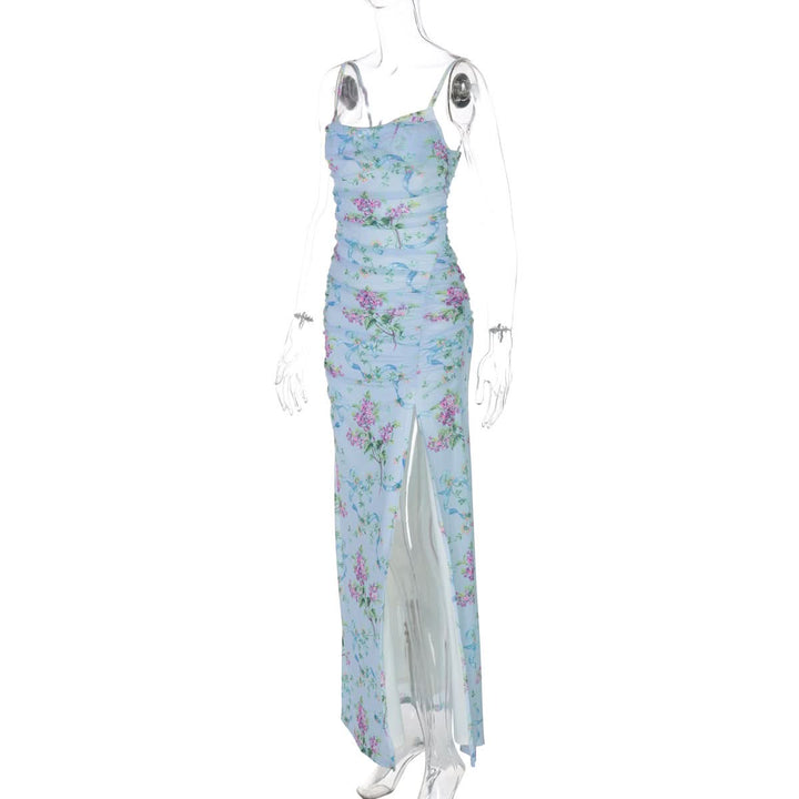 U neck flower print high slit cami maxi dress  | Festival Outfits Women