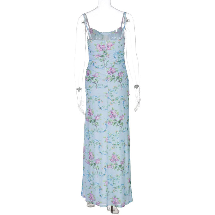 U neck flower print high slit cami maxi dress  | Festival Outfits Women