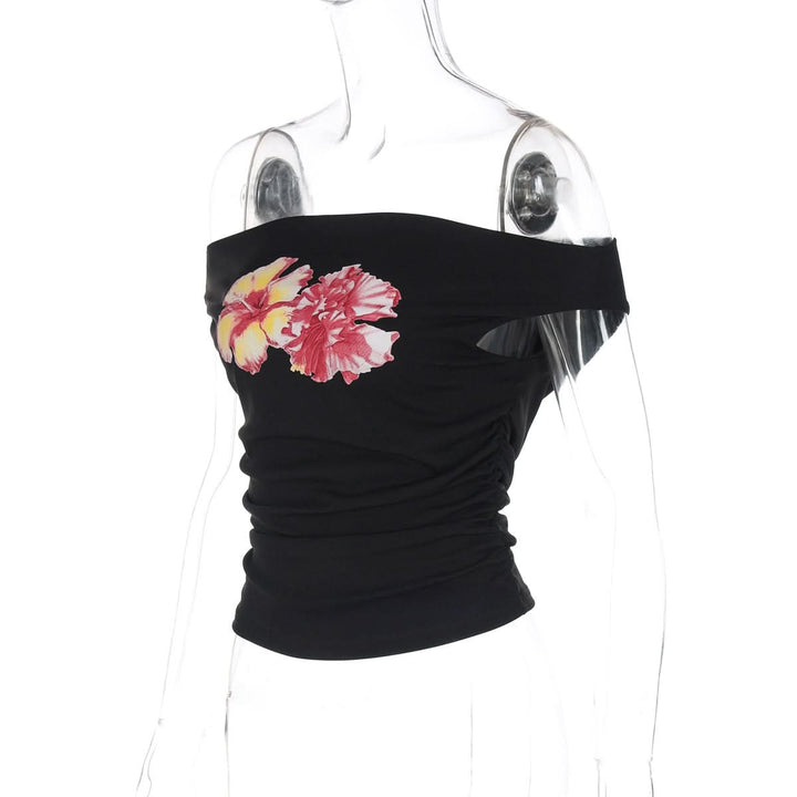 Off shoulder ruched flower pattern top  | Festival Outfits Women