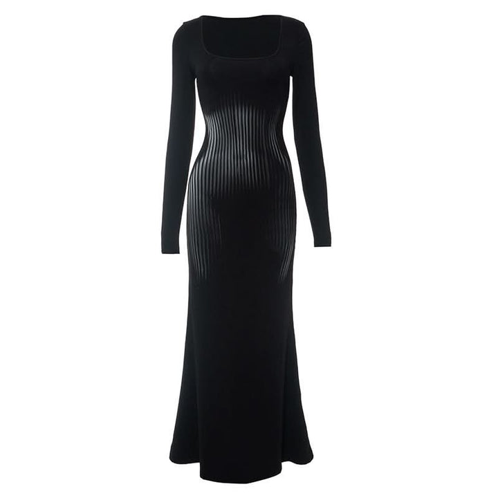 Square neck long sleeve body print maxi dress  | Festival Outfits Women