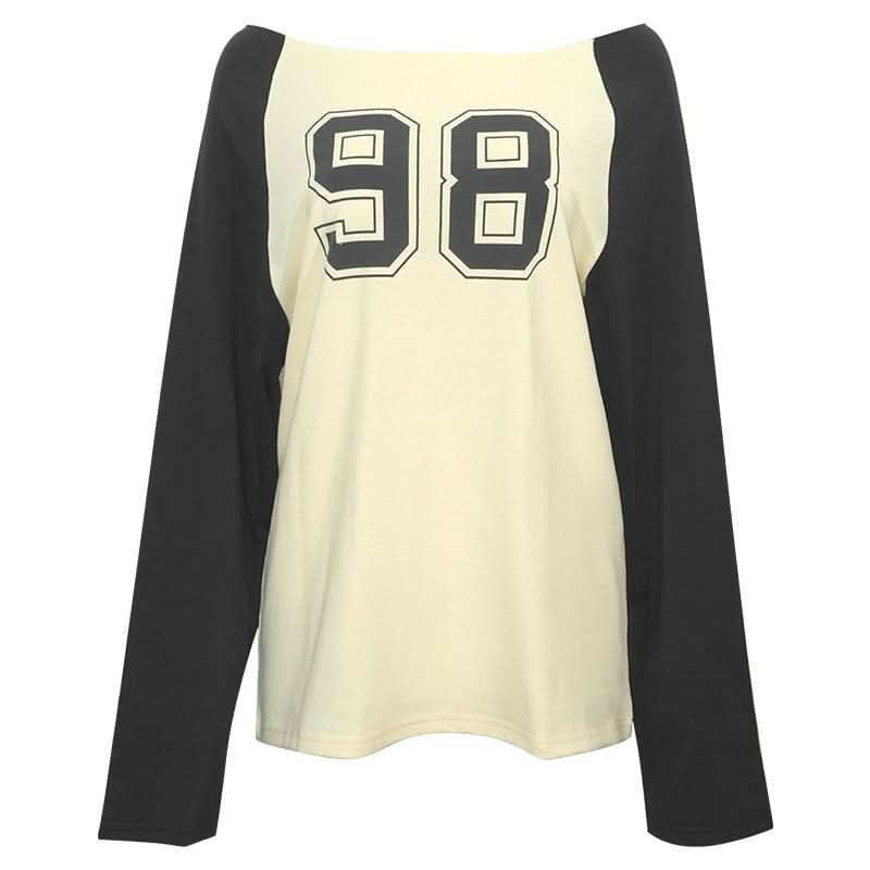 Long sleeve off shoulder "98" print top  | Festival Outfits Women
