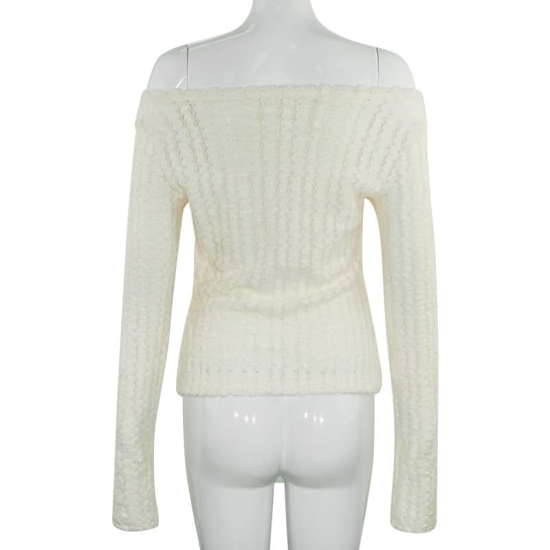 Off shoulder long sleeve bowknot fluffy top  | Festival Outfits Women