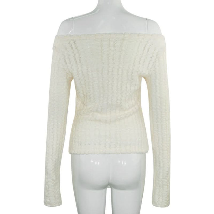 Off shoulder long sleeve bowknot fluffy top  | Festival Outfits Women