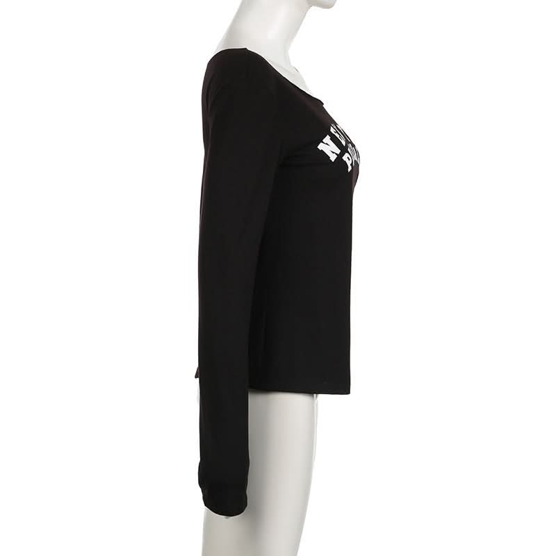 Long sleeve letter pattern top  | Festival Outfits Women