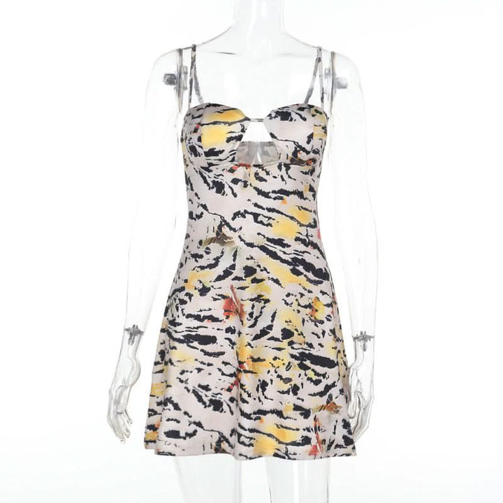 Tiger print hollow out cami cut out mini dress  | Festival Outfits Women