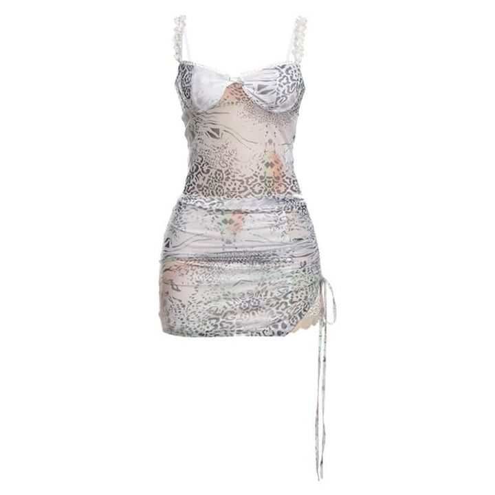 Lace hem bowknot print drawstring cami mini skirt set  | Festival Outfits Women