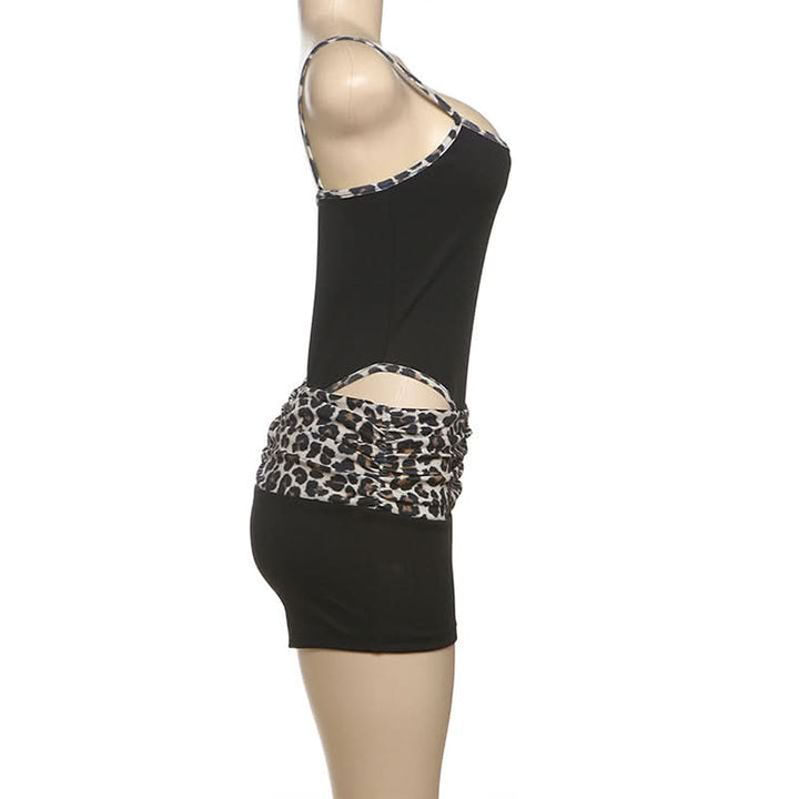 Leopard print u neck 2 piece cami short pant set  | Festival Outfits Women