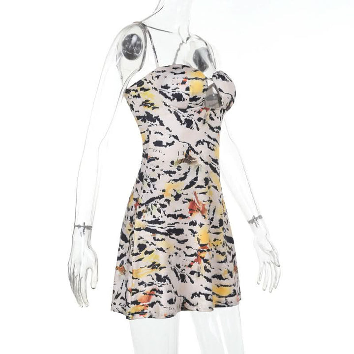 Tiger print hollow out cami cut out mini dress  | Festival Outfits Women