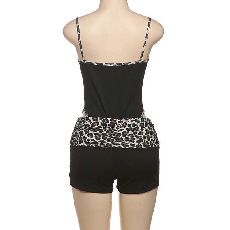 Leopard print u neck 2 piece cami short pant set  | Festival Outfits Women