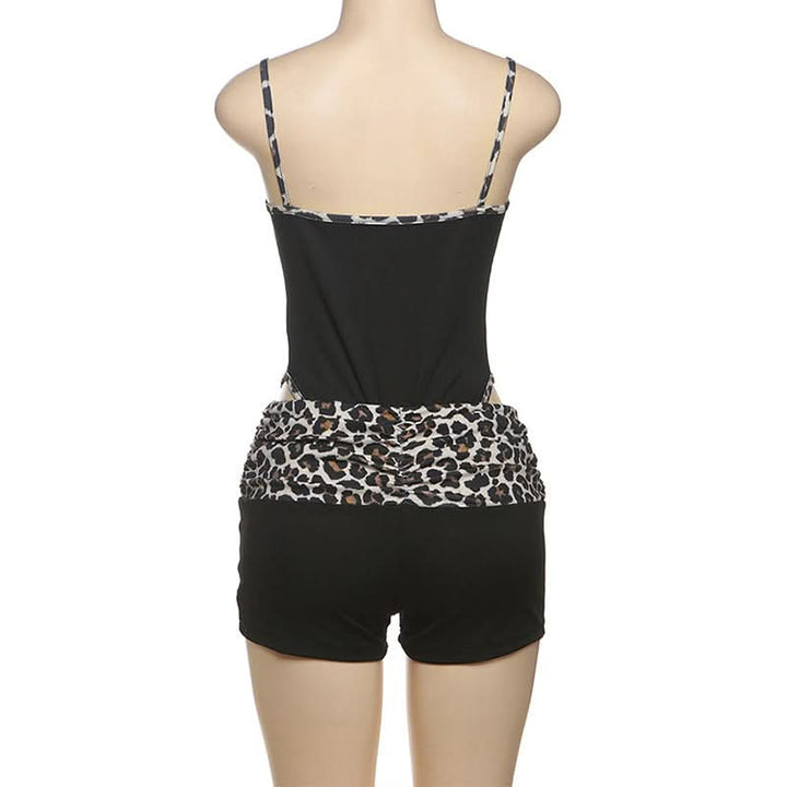 Leopard print u neck 2 piece cami short pant set  | Festival Outfits Women
