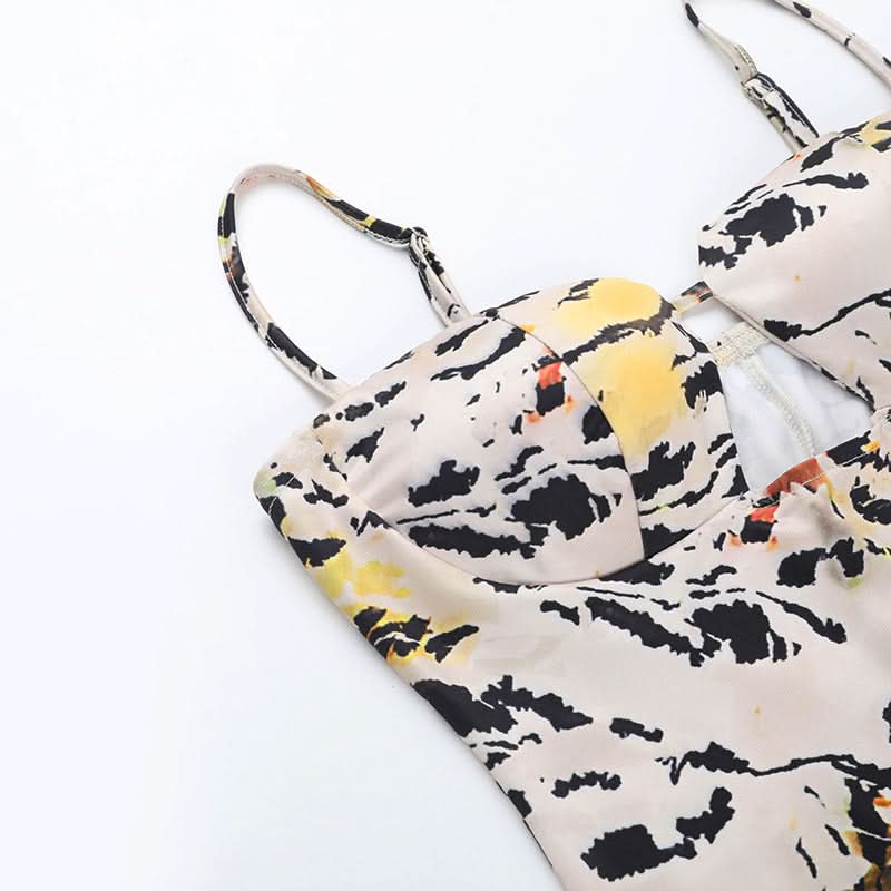 Tiger print hollow out cami cut out mini dress  | Festival Outfits Women