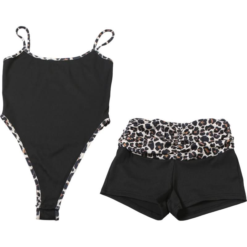 Leopard print u neck 2 piece cami short pant set  | Festival Outfits Women