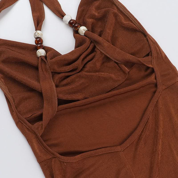 Cowl neck halter beaded slit maxi dress  | Festival Outfits Women