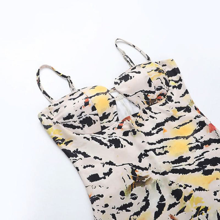 Tiger print hollow out cami cut out mini dress  | Festival Outfits Women