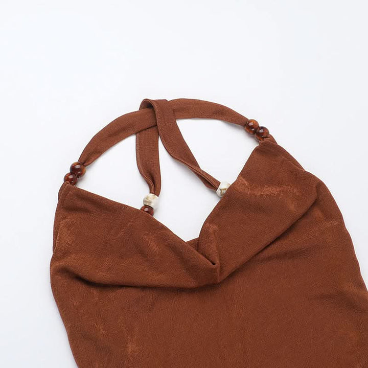 Cowl neck halter beaded slit maxi dress  | Festival Outfits Women