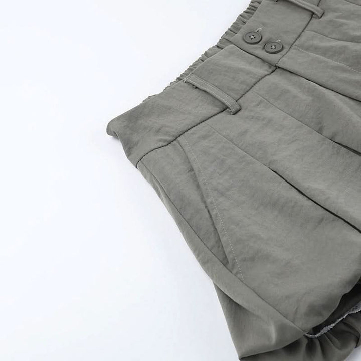 Lace hem button ruched zip-up short pant  | Festival Outfits Women