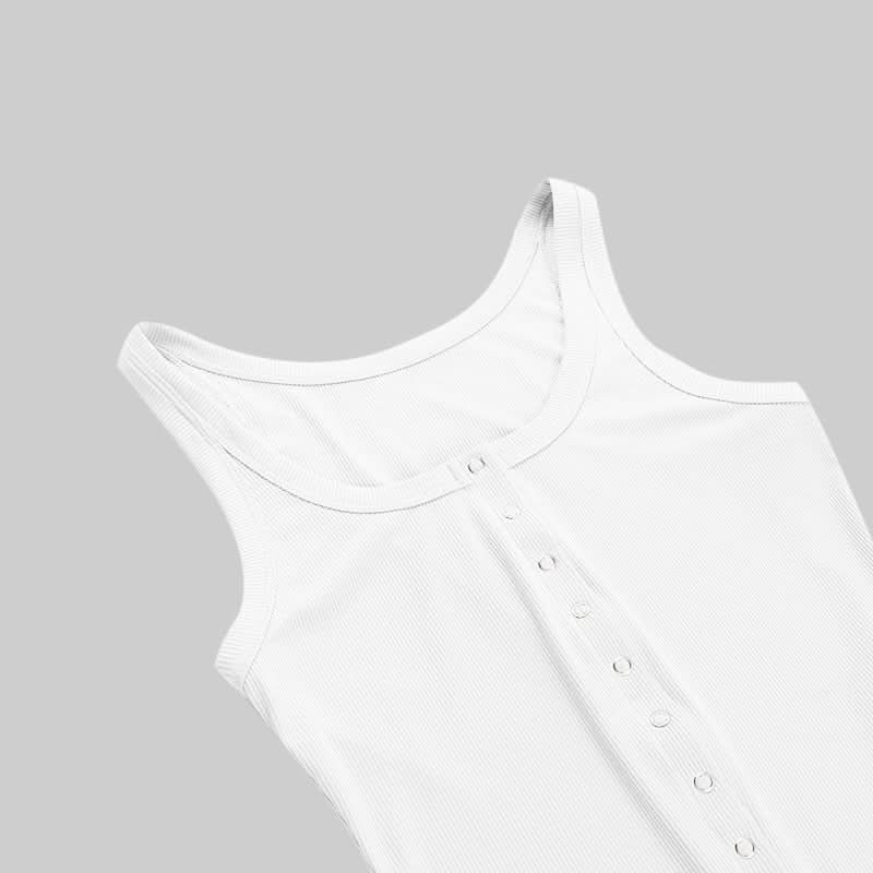 U neck button solid tank top  | Festival Outfits Women