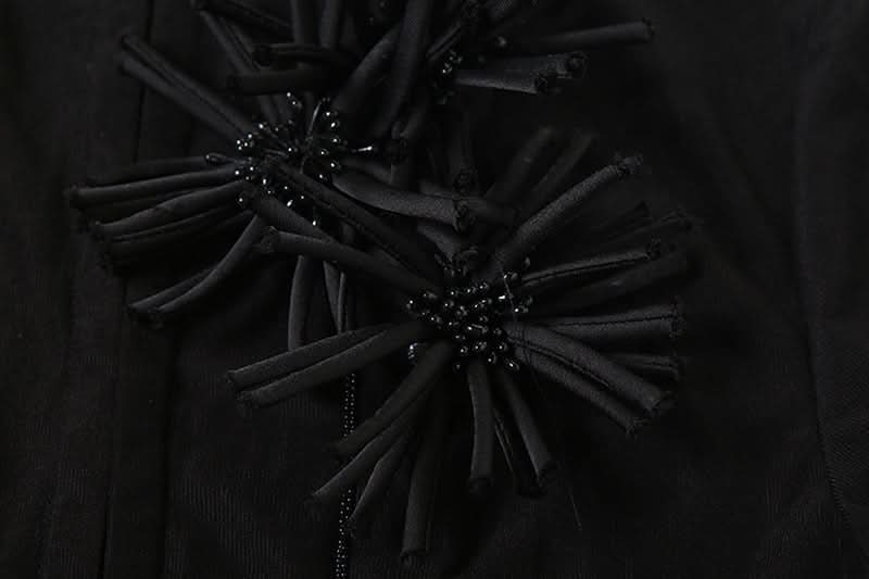 High neck short sleeve flower applique button top  | Festival Outfits Women