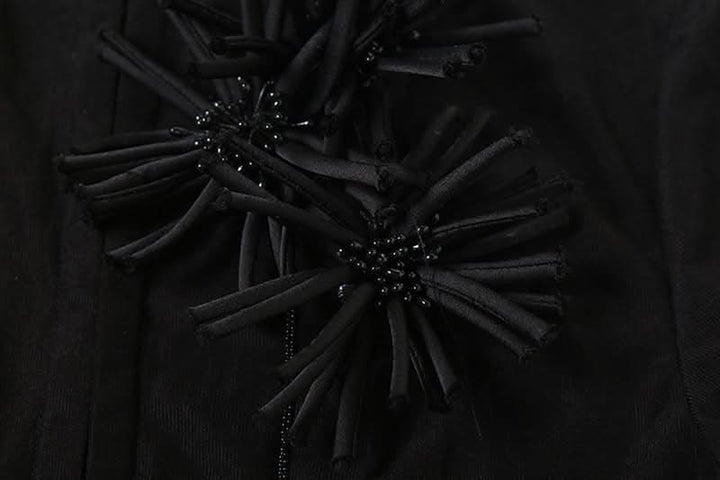 High neck short sleeve flower applique button top  | Festival Outfits Women