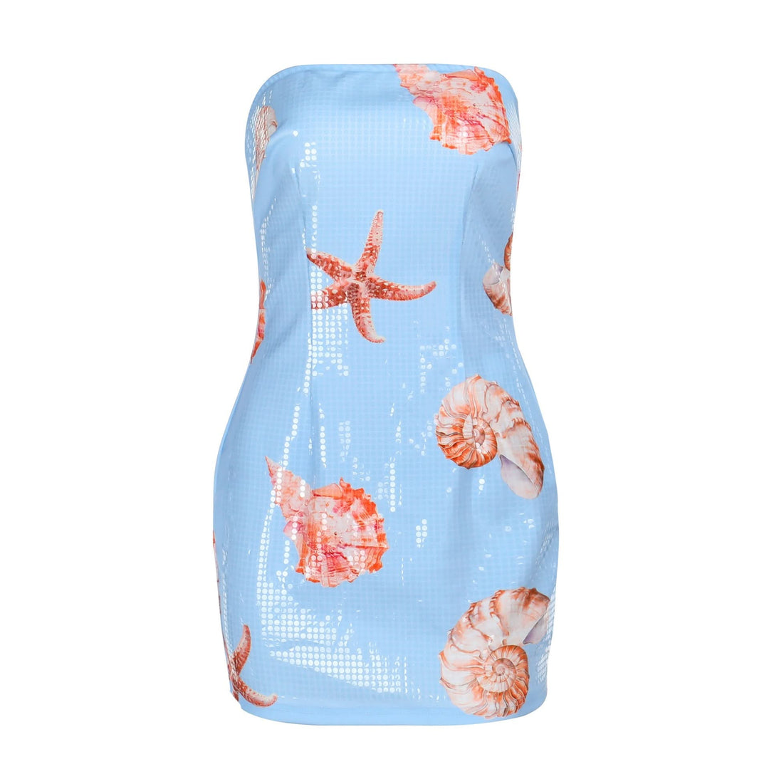 Conch print zip-up tube mini dress-final-sale