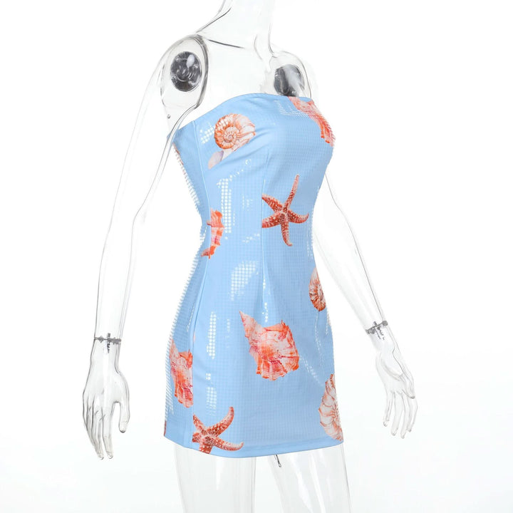 Conch print zip-up tube mini dress-final-sale