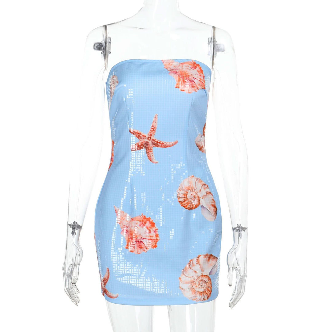 Conch print zip-up tube mini dress-final-sale